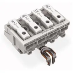 Mains connection terminal, 4 pole, 0.5-2.5 mm², clamping points: 4, white, push-in wire connection, 24 A, 294-8224