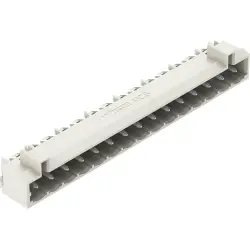 Pin header, 15 pole, pitch 5 mm, angled, light gray, 721-445/001-000