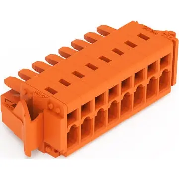 Socket header, 8 pole, pitch 3.81 mm, angled, orange, 734-208/037-000 - 1