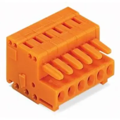 Socket header, 14 pole, pitch 3.81 mm, angled, orange, 734-214 - 1