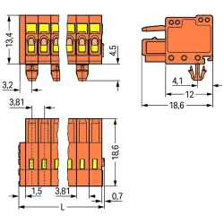 Socket header, 14 pole, pitch 3.81 mm, angled, orange, 734-214/008-000