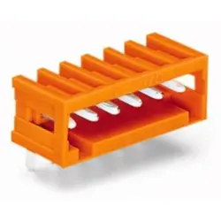 Pin header, 15 pole, pitch 3.81 mm, angled, orange, 734-275