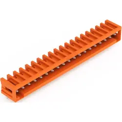 Pin header, 19 pole, pitch 3.81 mm, angled, orange, 734-279
