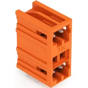 Pin header, 2 pole, pitch 3.81 mm, angled, orange, 734-432 - 1