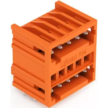 Pin header, 5 pole, pitch 3.81 mm, angled, orange, 734-435/001-000 - 1