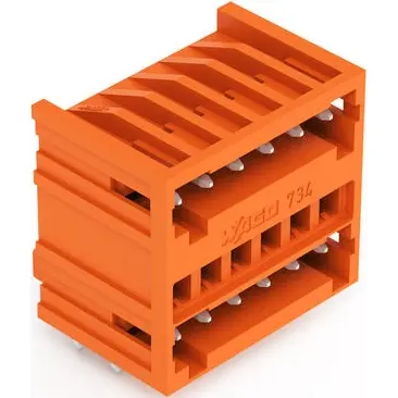 Pin header, 6 pole, pitch 3.81 mm, angled, orange, 734-436/001-000 - 1