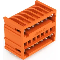Pin header, 7 pole, pitch 3.81 mm, angled, orange, 734-437