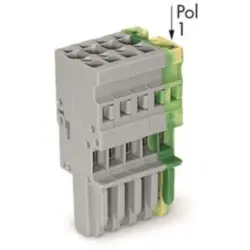 Socket header, 5 pole, pitch 5 mm, straight, green-yellow/gray, 769-105/000-036