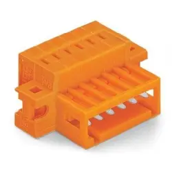 Pin header, 6 pole, pitch 3.81 mm, angled, orange, 734-336/019-000