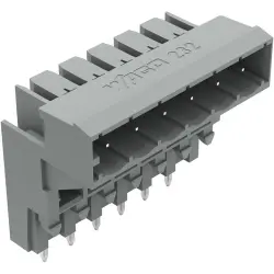 Pin header, 6 pole, pitch 5 mm, angled, gray, 232-336