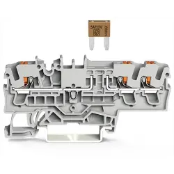 3-wire fuse terminal, spring-clamp connection, 0.25-4.0 mm², 2 pole, 10 A, 6 kV, gray, 2202-1781
