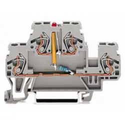 Double-decker component terminal with red LED, spring-clamp connection, 0.08-2.5 mm², 1 pole, 25 mA, gray, 870-543/281-434