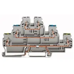 Protective conductor/feed-through/feed-through terminal block, spring-clamp connection, 0.08-2.5 mm², 3 pole, 24 A, 6 kV, gray, 870-567