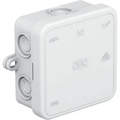 Junction box, 65 x 65 x 32 mm, no. of entries: 7, 2.5 mm², light gray, IP55, 2000016 - 1