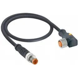 Sensor actuator cable, M8-cable plug, straight to M8-cable socket, angled, 3 pole, 2 m, PUR, black, 4 A, 0810 0806 03 L1 300 2M