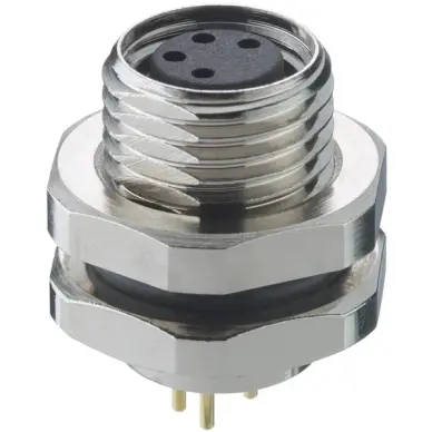 Panel socket, M8, 4 pole, solder pins, screw locking, straight, 0821 04 T10CP - 1
