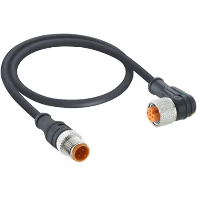 Sensor actuator cable, M12-cable plug, straight to M12-cable socket, angled, 4 pole, 2 m, PVC, black, 4 A, 1210 1206 04 L2 002 2M - 1