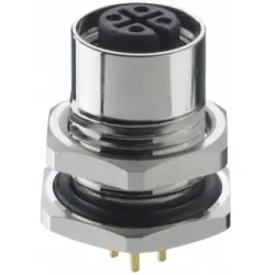 Panel socket, M12, 5 pole, solder pins, screw locking, straight, 1221 05 T9CP