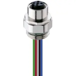 Panel socket, M12, 5 pole, solder connection, screw locking, straight, 26433