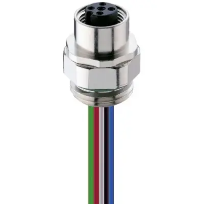 Panel socket, M12, 5 pole, solder connection, screw locking, straight, 26433 - 1