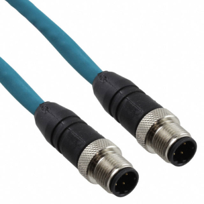Sensor actuator cable, M12-cable plug, straight to M12-cable plug, straight, 4 pole, 1 m, TPE, turquoise, 4 A, 7452 - 1