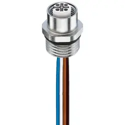 Panel socket, M12, 4 pole, solder connection, screw locking, straight, 45740