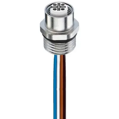 Panel socket, M12, 4 pole, solder connection, screw locking, straight, 45740 - 1