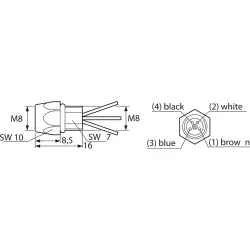Panel socket, M8, 4 pole, screw connection, screw locking, straight, 933382100