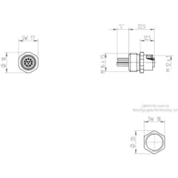 Panel socket, M12, 12 pole, crimp connection, screw locking, straight, 86153