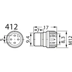 Panel plug, M12, 4 pole, solder pins, screw locking, straight, 931902206