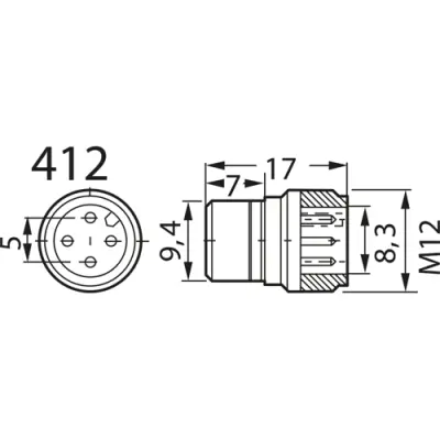 Panel plug, M12, 4 pole, solder pins, screw locking, straight, 931902206 - 1