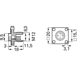 Panel plug, M12, 4 pole, solder pins, screw locking, straight, 932328206
