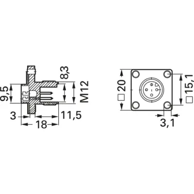 Panel plug, M12, 4 pole, solder pins, screw locking, straight, 932328206 - 1