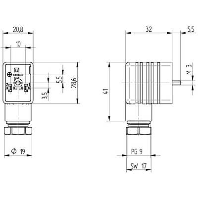 Valve connector, DIN shape B, 2 pole + PE, 30 V, 0.25-1.5 mm², 933399100 - 3