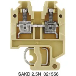 Through terminal block, screw connection, 0.5-4.0 mm², 2 pole, 24 A, 6 kV, beige/yellow, 0215560000