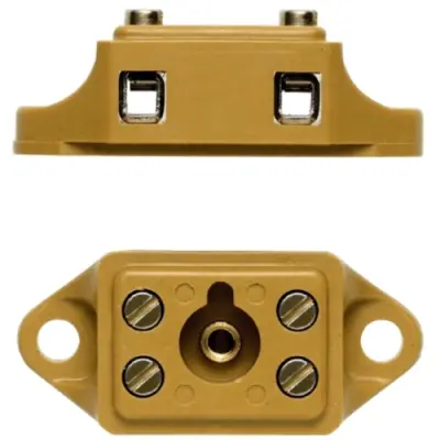 Terminal block, 2 pole, 2.5 mm², clamping points: 4, yellow, screw connection, 24 A, 0243820000 - 1