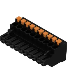 Pin header, 10 pole, pitch 5.08 mm, angled, black, 1000110001
