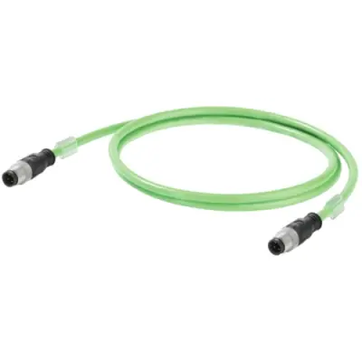 System cable, PROFINET, M12-plug, straight to M12-plug, straight, Cat 5e, SF/UTP, PUR, 2 m, green, 1025950020 - 1