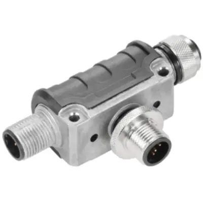 Adapter, M12 (5 pole, socket/plug) to M12 (5 pole, plug), T-shape, 1057940000 - 1