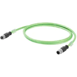 System cable, PROFINET, M12 socket, straight to M12-plug, straight, Cat 5e, SF/UTP, PUR, 5 m, green, 1059330050