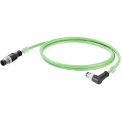 System cable, PROFINET, M12-plug, straight to M12-plug, angled, Cat 5e, SF/UTP, PUR, 5 m, green, 1059770050