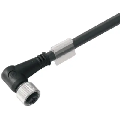 Bus line, M12 socket, angled to open end, PUR, 5 m, black, 1061980500 - 1