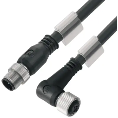 Bus line, M12-plug, straight to M12 socket, angled, PVC, 1.5 m, black, 1062190150 - 1