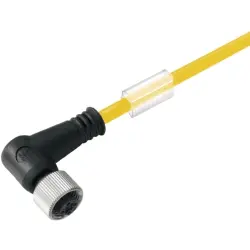Sensor actuator cable, M12-cable socket, angled to open end, 4 pole, 5 m, PUR, yellow, 4 A, 1092960500