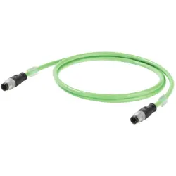System cable, M12-plug, straight to M12-plug, straight, Cat 5, SF/UTP, PVC, 10 m, green, 1102190100