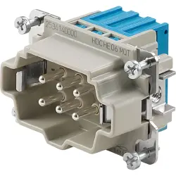 Pin contact insert, 3, 6 pole, snap-in, with PE contact, 2534140000