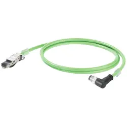 System cable, M12-plug, angled to RJ45 plug, straight, Cat 5, SF/UTP, PVC, 10 m, green, 1134610100