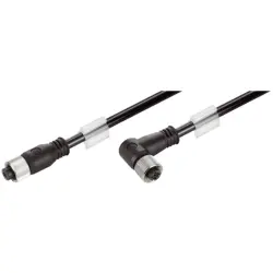 System cable, M12 socket, straight to M12-plug, angled, Cat 5, SF/UTP, Radox GKW S, 1 m, black, 1161590010
