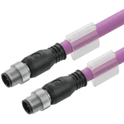 Bus line, M12-plug, straight to M12-plug, straight, PUR, 2.5 m, black, 1217040250