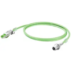 System cable, M12 socket, angled to RJ45 plug, straight, Cat 5, PUR, 0.5 m, green, 1234750005